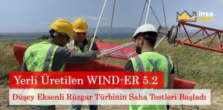Yerli üretilen WIND-ER 5.2 düşey eksenli rüzgâr türbinin saha testleri basladi