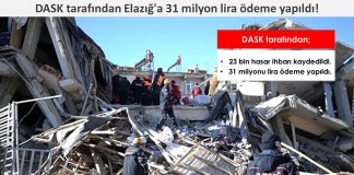 DASK tarafından Elazığ’a 31 milyon lira ödeme yapıldı!